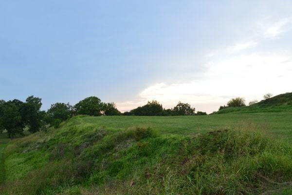 Sunset over historic mound, typical of Blue Mound, IL